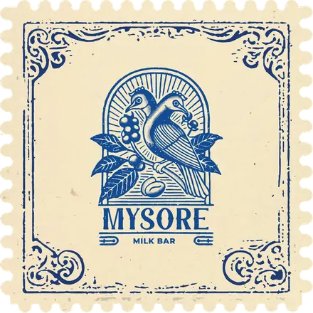 The stamp in cobalt on cream