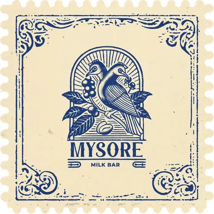 The Mysore Milk Bar stamp, blue on cream