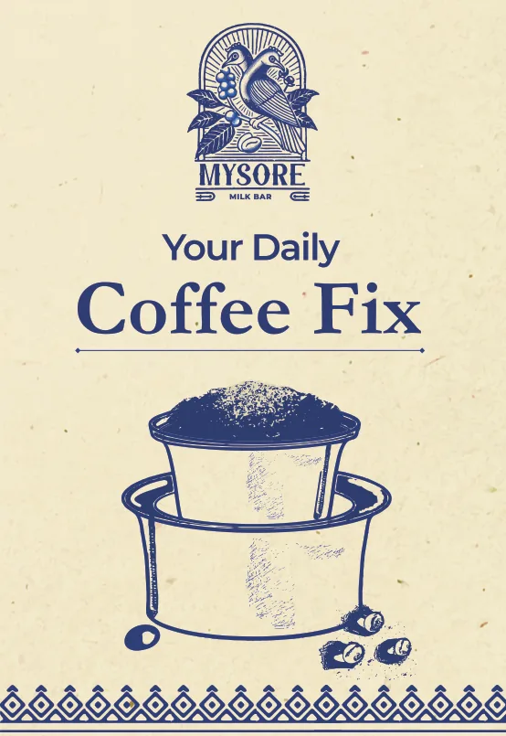 Standee: Your Daily Coffee Fix, with a drawing of a filter coffee set